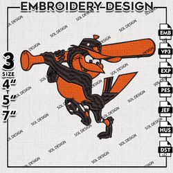 MLB Baltimore Orioles Funny Mascot Logo Embroidery File, MLB Embroidery, MLB Baltimore Orioles Machine Embroidery Design