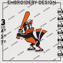 Baltimore Orioles Funny Mascot Logo Embroidery File, MLB Embroidery, MLB Baltimore Orioles Machine Embroidery Design
