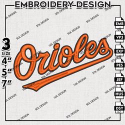 MLB Orioles Team Word Logo Embroidery File, MLB Embroidery, MLB Baltimore Orioles Machine Embroidery Design