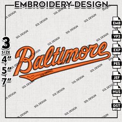 MLB Baltimore Team Word Logo Embroidery File, MLB Embroidery, MLB Baltimore Orioles Machine Embroidery Design