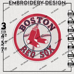 Boston Red Sox Round Logo Embroidery File, MLB Embroidery, MLB Boston Red Sox Machine Embroidery Design