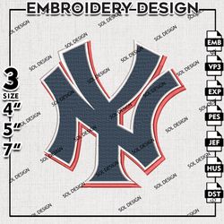 MLB New York Yankees NY Logo Embroidery File, MLB Embroidery, MLB New York Yankees Machine Embroidery Design