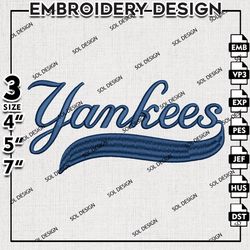 MLB Yankees Team Logo Embroidery File, MLB Embroidery, MLB New York Yankees Machine Embroidery Design