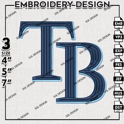 MLB Tampa Bay Rays Embroidery Design, MLB Logo Embroidery, MLB Tampa Bay Rays Embroidery, Machine Embroidery Design