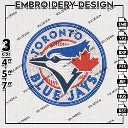 MLB Toronto Blue Jays Embroidery Design Files, MLB Embroidery, Toronto Blue Jays Embroidery, Machine Embroidery Design