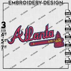 MLB Atlanta Braves Embroidery Design, MLB Embroidery, Atlanta Braves Machine Embroidery, Machine Embroidery Design