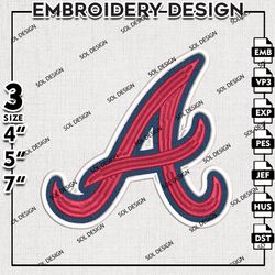 MLB Atlanta Braves Embroidery Design, MLB Embroidery Files, Atlanta Braves Embroidery, Machine Embroidery Design