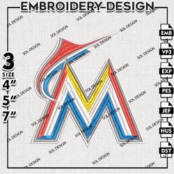 MLB Miami Marlins Embroidery Design, MLB Embroidery, Miami Marlins Logo Embroidery, Machine Embroidery Design