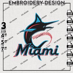 MLB Miami Marlins Machine Embroidery Design, MLB Embroidery, Miami Marlins Embroidery, Machine Embroidery Design