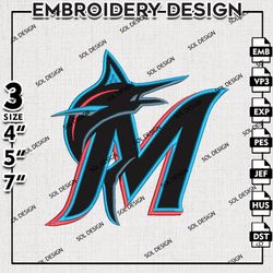 MLB Miami Marlins Embroidery Design, MLB Machine Embroidery, Miami Marlins Embroidery, Machine Embroidery Design