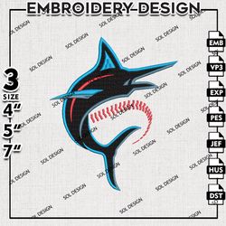 MLB Miami Marlins Embroidery Design, MLB Embroidery, Miami Marlins Machine Embroidery, Machine Embroidery Design