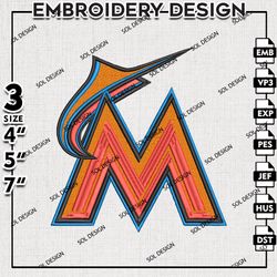 MLB Miami Marlins Embroidery Design, MLB Logo Machine Embroidery, Miami Marlins Machine Embroidery, Instant Download