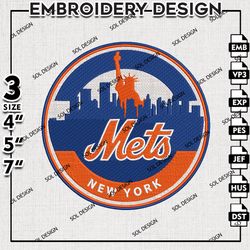 MLB New York Mets Embroidery Design, MLB Logo Embroidery, MLB New York Mets Embroidery, Machine Embroidery Design