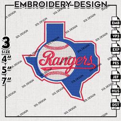 Texas Rangers Embroidery Design, MLB Texas Rangers Logo Embroidery files, Texas Rangers MLB Teams, Digital Download