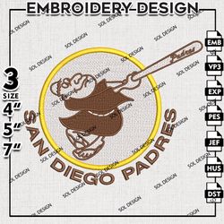 San Diego Padres Embroidery Designs, MLB Embroidery, MLB San Diego Padres Machine Embroidery Design, Digital files