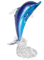 Murano Style Art Glass Dolphin Riding A Wave Sculpture