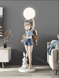 Horse Tail Girl and Rabbit Luxury Statue