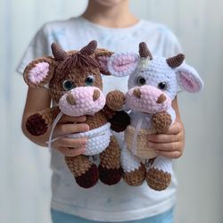 Crochet Baby Cow and Baby Bull 2in1 PDF Pattern, crochet calf toy, crochet ox, crochet animals