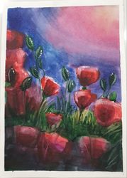 drawing of poppy flowers in watercolor