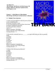 Test Bank For-Microbiology with Diseases by Body System, 5th Edition, Robert W. Bauman (Updated 2024) (All Chapters 1-26