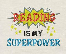 Reading is My Superpower embroidery design 3 Sizes reading pillow-INSTANT D0WNL0AD