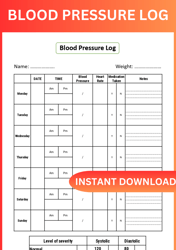 Blood Pressure Log Book: Record & Monitor Blood Pressure at Home | Simple Daily Blood Pressure Log, PDF, digital print