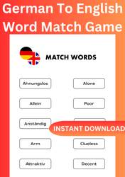 German To English Word Match Game - Learning German Workbook
