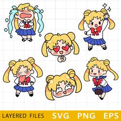 Sailor Moon Bundle Layered SVG, Sailor Moon Cricut file, Sailor Moon Cut, Sailor Moon Layered digital vector file