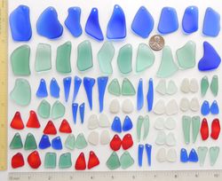 96 RECYCLED HANDMADE & 20 GENUINE top drilled sea glass for jewelry 16-43 mm in length, colorful multicolor