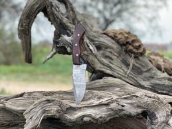 beautiful custom handmade damascus steel skinning skinner knife with rose wood handle - camping knife - outdoor knife -