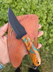 Custom Handmade Damascus Steel Fixed Blade Knife With Leather Sheath 8 Inches NHMBLADES