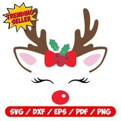 Reindeer Face SVG, Christmas Reindeer SVG, Christmas svg, kids christmas svg, Santa svg, Cricut svg Files, Digital File