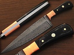 custom handmade damascus knives buffalo horn kitchen chef knife
