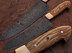 custom handmade damascus steel chef knife/kitchen knife olive wood handle