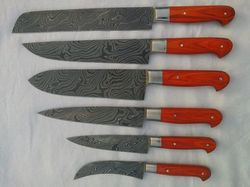 custom handmade damascus steel chef/ kitchen knives set 6 pcs