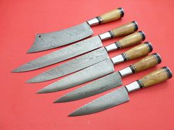 custom handmade damascus steel kitchen/chef knives set lot of 6 pieces