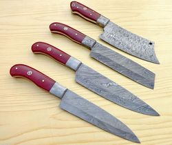 custom handmade damascus steel kitchen knives set lot of 4 pieces