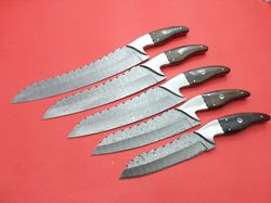 custom handmade damascus steel kitchen knives set lot of 5 pieces