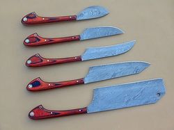 custom handmade damascus steel kitchen knives set 5 pieces