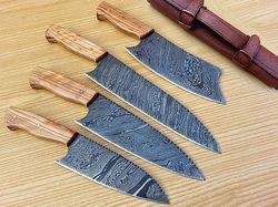new custom hand made damascus steel hunting/kitchen knives set