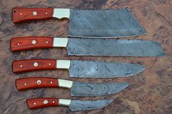 handmade damascus steel blades kitchen knife / chef knife 5 piece set.