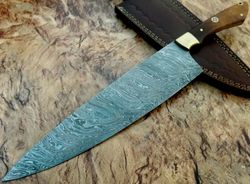 custom handmade damascus steel knives kitchen chef knife rose wood handle