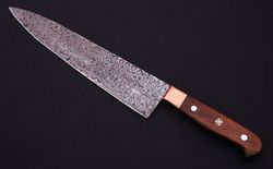 custom handmade damascus knives-12" rose wood handle chef knife