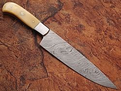 custom handmade damascus knives-12" natural camel bone handle chef knife
