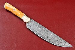 custom handmade damascus steel kitchen chef knife beautiful colored camel bone handle knife 12" inches chef kitchen knif