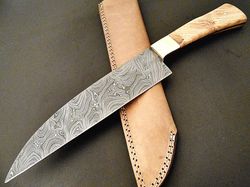 damascus knives custom handmade-13" inches olive wood handle chef kitchen knife