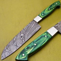 damascus chef knives-12.5" inches beautiful green wood handle chef kitchen knife