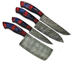 custom handmade damascus steel chef&kitchen knives 4 pcs set