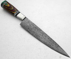 damascus knives custom handmade-13" inches color wood handle chef kitchen knife