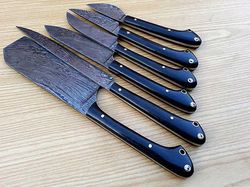 custom handmade damascus steel chef&kitchen knives 6 pcs set
